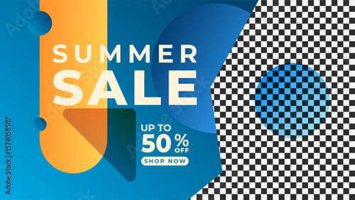 SUMMER SALE OFFERS AND PROMOTION 50 PERCENT OFF. TEMPLATE BANNER DESIGN.COLORFUL GRADIENT BLUE BACKGROUND VECTOR. GOOD FOR SOCIAL MEDIA POST, COVER , POSTER 