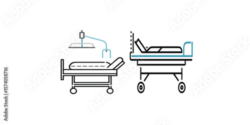Print   Hospital bed line icon in art style vector