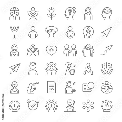 Thirtysix Black and White Line Icons Illustrating Human Relationships Emotions Life Stages Family Values Life Choices and Pregnancy Concepts