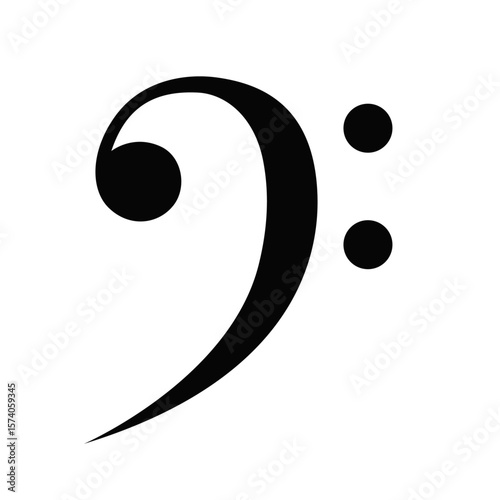 Vector black bass clef musical symbol isolated on white background