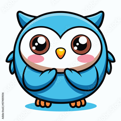 Cute, cartoon, blue owl with big eyes