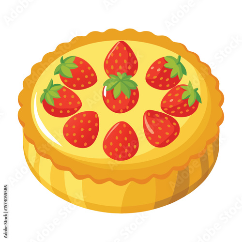 A delectable strawberry cake on a plate, adorned with fresh berries and cream, a sweet gourmet dessert
