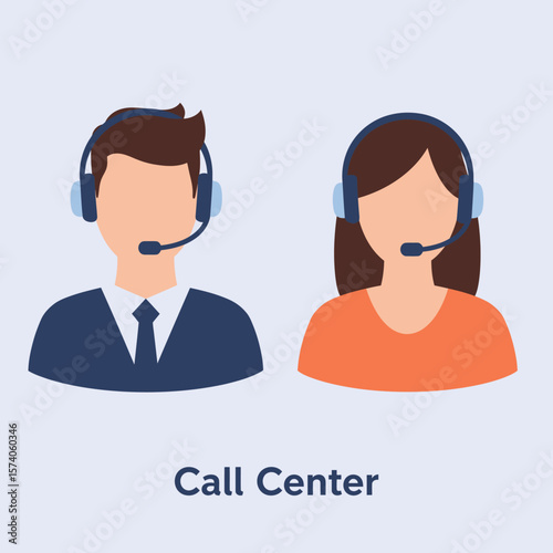 Two stylized customer service representatives wearing headsets, ready to assist.