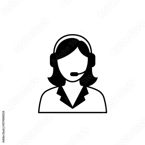 Simple black and white icon depicting a person with a headset, likely customer service.