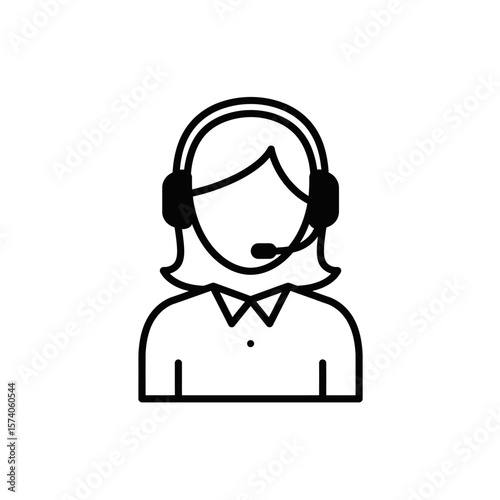 A simple line drawing of a female customer service representative wearing a headset.