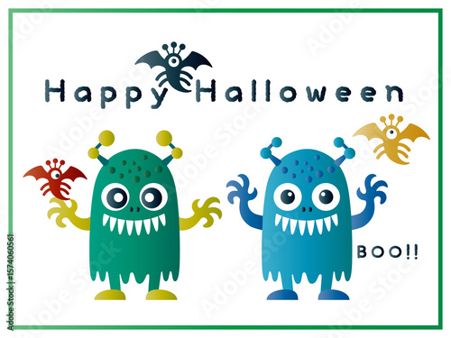 ハロウィーン■ハロウィーンモンスターのイラストセット■ポストカード	
