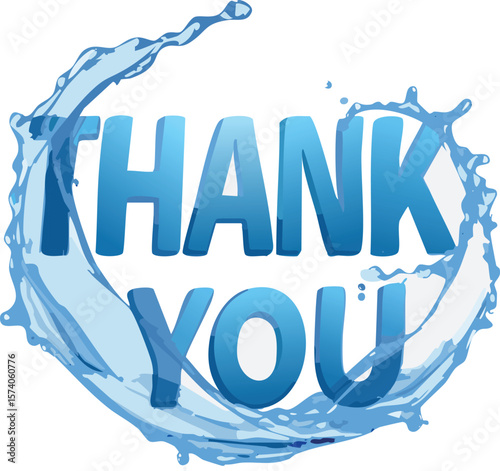 THANK YOU Text in Dynamic Water Splash Font – Realistic Fluid Typography on Blue Background with Transparent Water Effect"