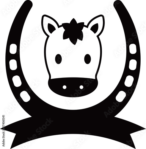 馬と馬蹄のエンブレム　モノトーン