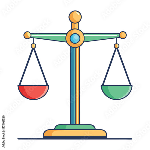 Vector illustration of scales of justice, a symbol of law, equality, and balance in business and money