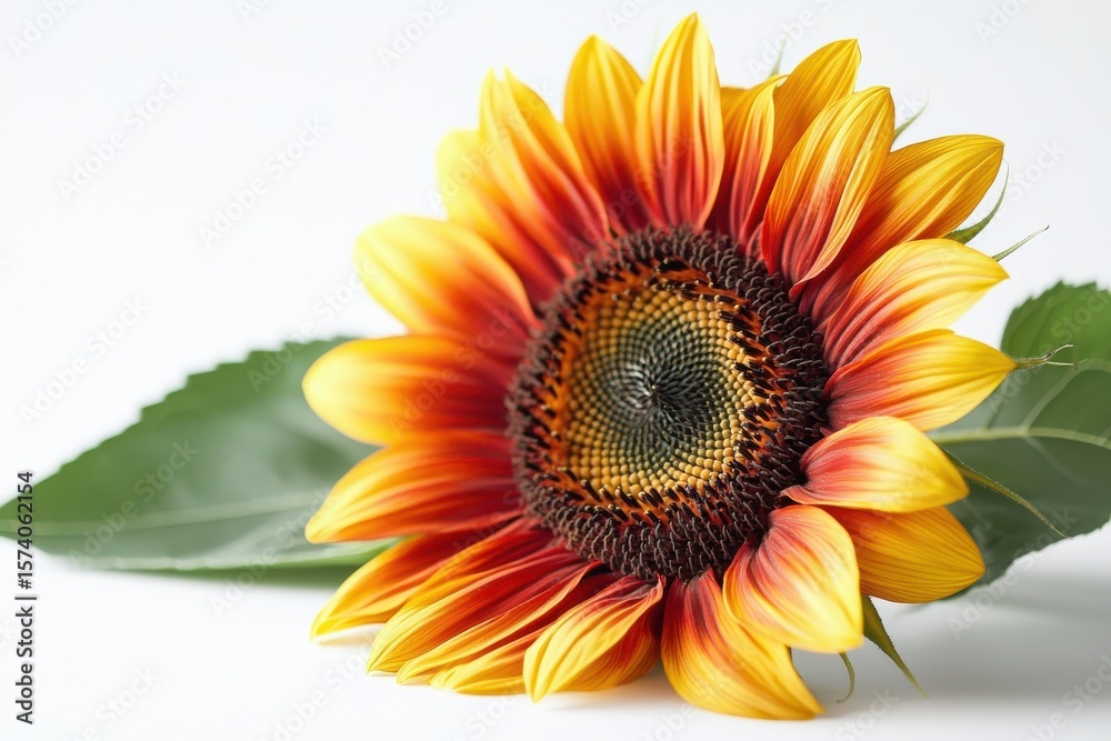 Fototapeta premium A sunflower isolate on a white background, showcasing its vibrant color and large petals.