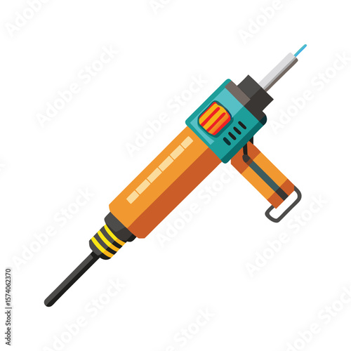 Red and black electric power drill with a set of metal screwdriver bits and hand tools isolated on white