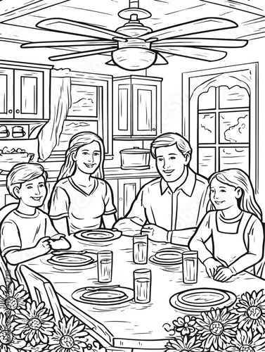 Family Gathering Around Dinner Table in Cozy Kitchen Setting