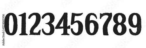 Set of brush stroke, marker textured numbers. numbers 1, 2, 3, 4, 5, 6, 7, 8, 9, 0. stylish hand draw brush painted numbers set. bold brush drawn grunge. dirty texture vector. rough brush strokes. 