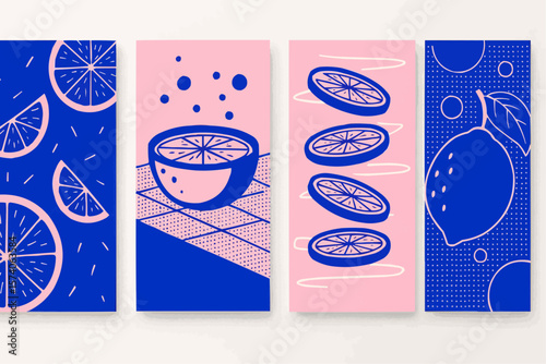 Collection of contemporary posters with cut limes