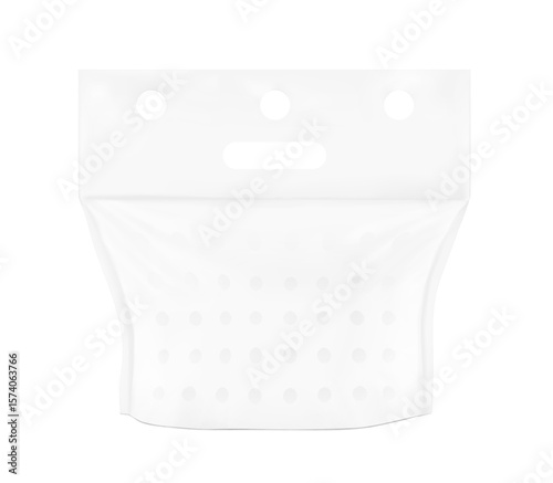 Vented fruit clear plastic bag with punched holes and handle mockup. Vector illustration isolated on white background. Ready and simple to use for your design. EPS10.