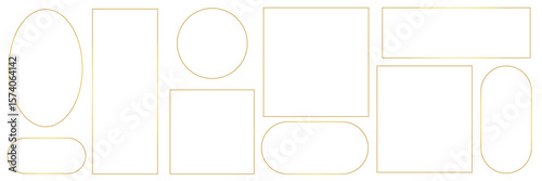 Set of thin linear gold frames. Elegant with sparkle and radiance, geometric on a black background, boho art deco style. For the design of a textbox, application, website, printing . EPS 10 . 