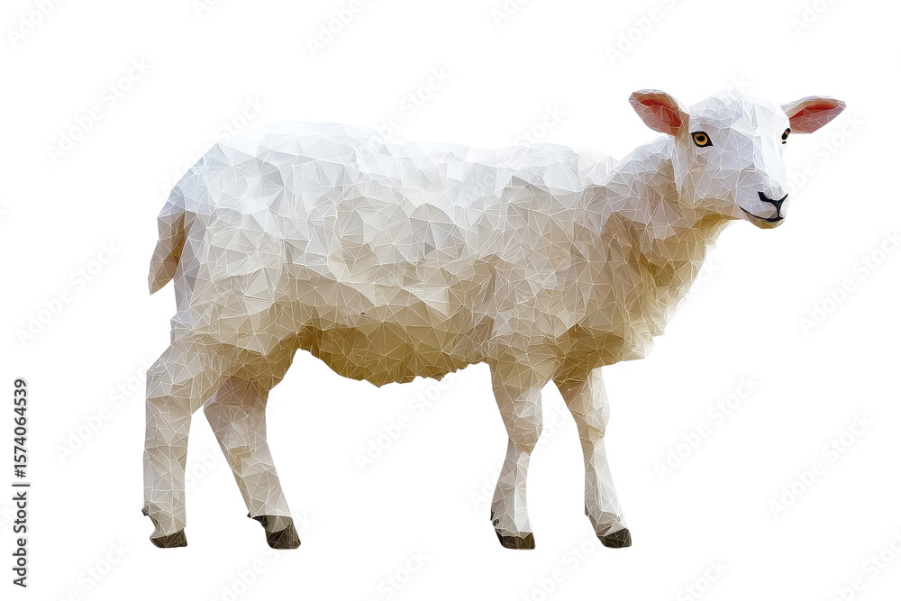 Fototapeta premium A low polygon style sheep, isolate on white background, designed with geometric shapes. PNG