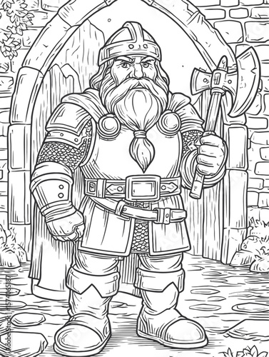 Detailed Illustration of a Strong Viking Warrior with Axe