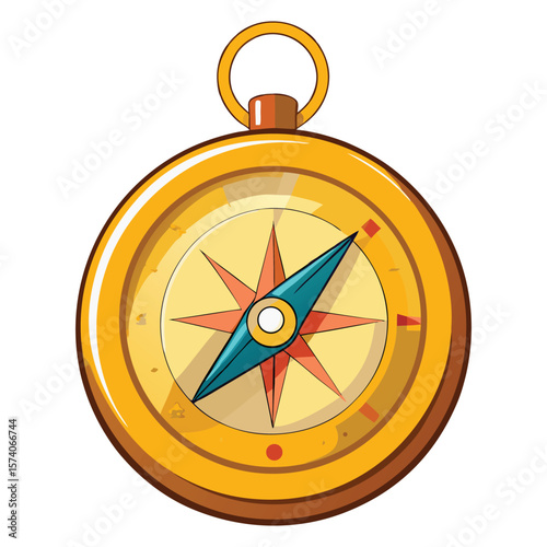 Gold compass isolated on white background for navigation and exploration