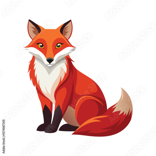 A cute red fox cartoon vector illustration, capturing its wild spirit with a bushy tail and playful design, like a mix of a dog and a cat in the forest