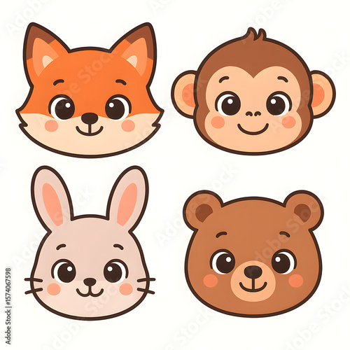 Cute Baby Animal Face Icons for Kids