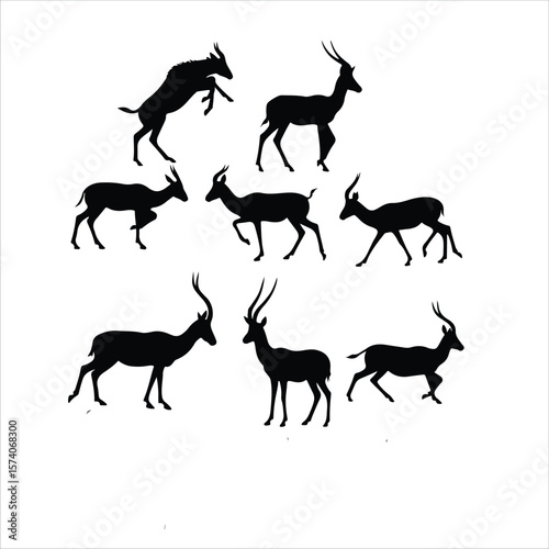 Antelope Silhouettes Vector Set – Elegant Gazelle Wildlife Illustrations on White Background