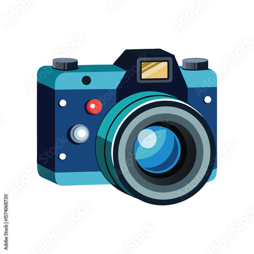 A sleek, isolated digital camera with a prominent lens, perfect for modern photography and vintage-inspired shoots