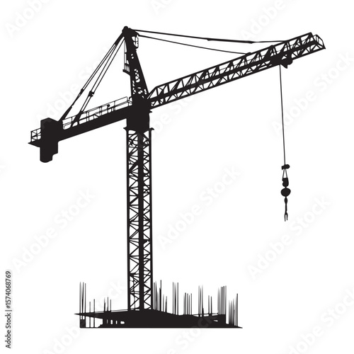 industrial crane lifting heavy equipment at a construction site vector silhouette