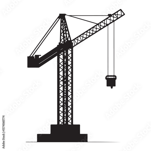industrial crane lifting heavy equipment at a construction site vector silhouette