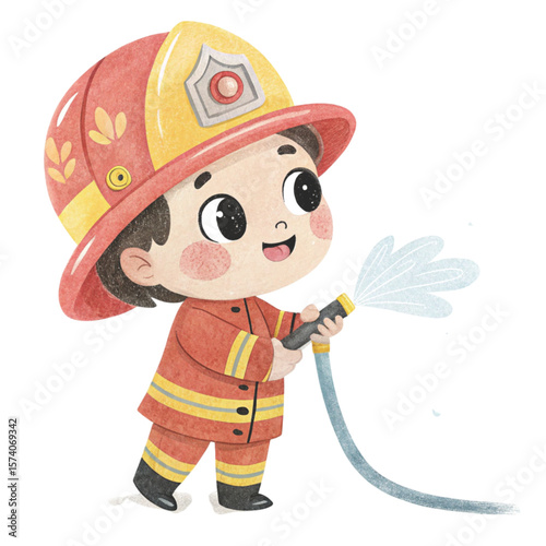 Cute kid standing smiling wearing a dream work outfit kawaii  Clipart watercolor 