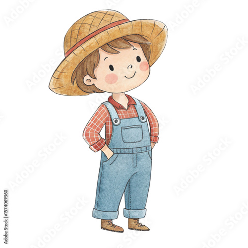 Cute kid standing smiling wearing a dream work outfit kawaii  Clipart watercolor 