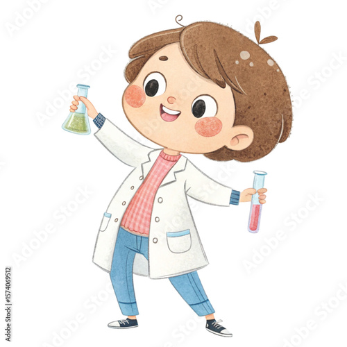 Cute kid standing smiling wearing a dream work outfit kawaii  Clipart watercolor 