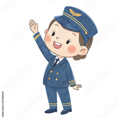 Cute kid standing smiling wearing a dream work outfit kawaii  Clipart watercolor 