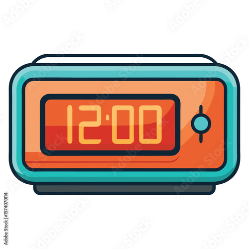 A digital display of retro radio, alarm clock, and TV icons with vector symbols of time and technology