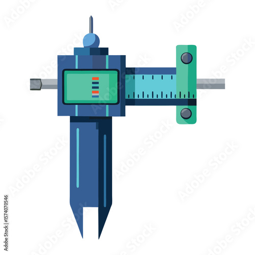 Isolated vector illustration of a metal caliper, measuring tape, and other engineering measurement tools for industrial accuracy