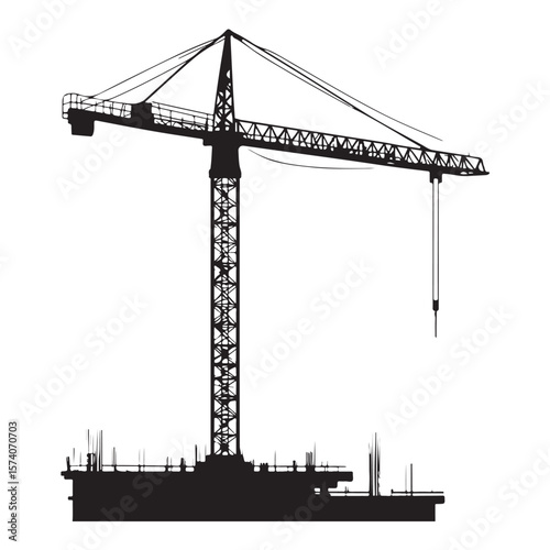 industrial crane lifting heavy equipment at a construction site vector silhouette