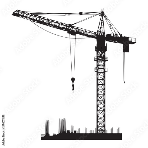 industrial crane lifting heavy equipment at a construction site vector silhouette