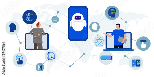 AI chatbot facilitates global digital communication and information access connecting individuals with smart technology digital devices vast network for seamless interaction