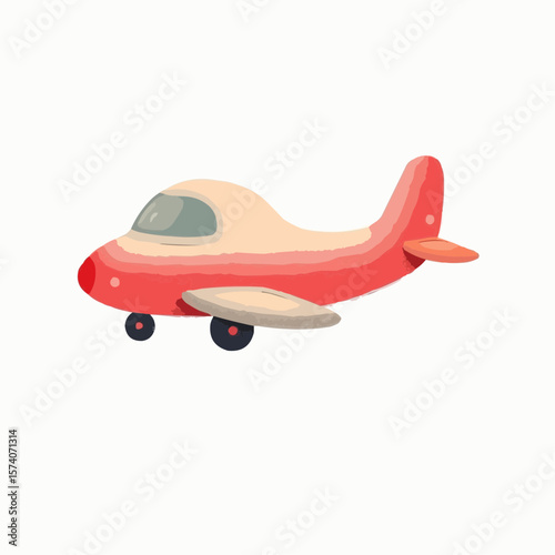 Cartoon airplane flat vector illustration with red and cream colors on white background  