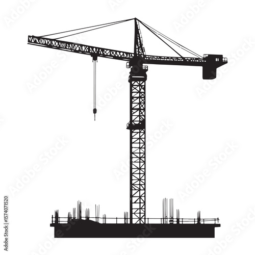 industrial crane lifting heavy equipment at a construction site vector silhouette