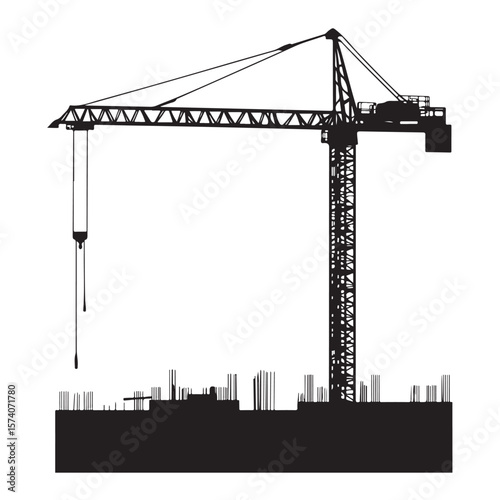 industrial crane lifting heavy equipment at a construction site vector silhouette