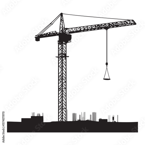industrial crane lifting heavy equipment at a construction site vector silhouette