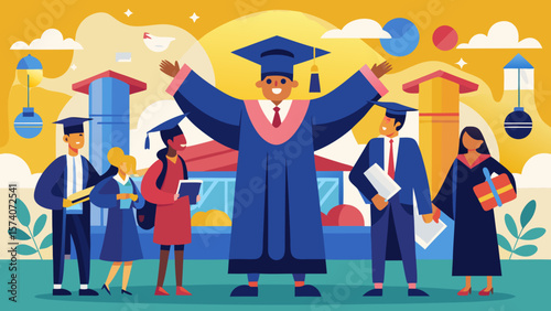 Diverse group of happy graduates celebrating their academic achievement together