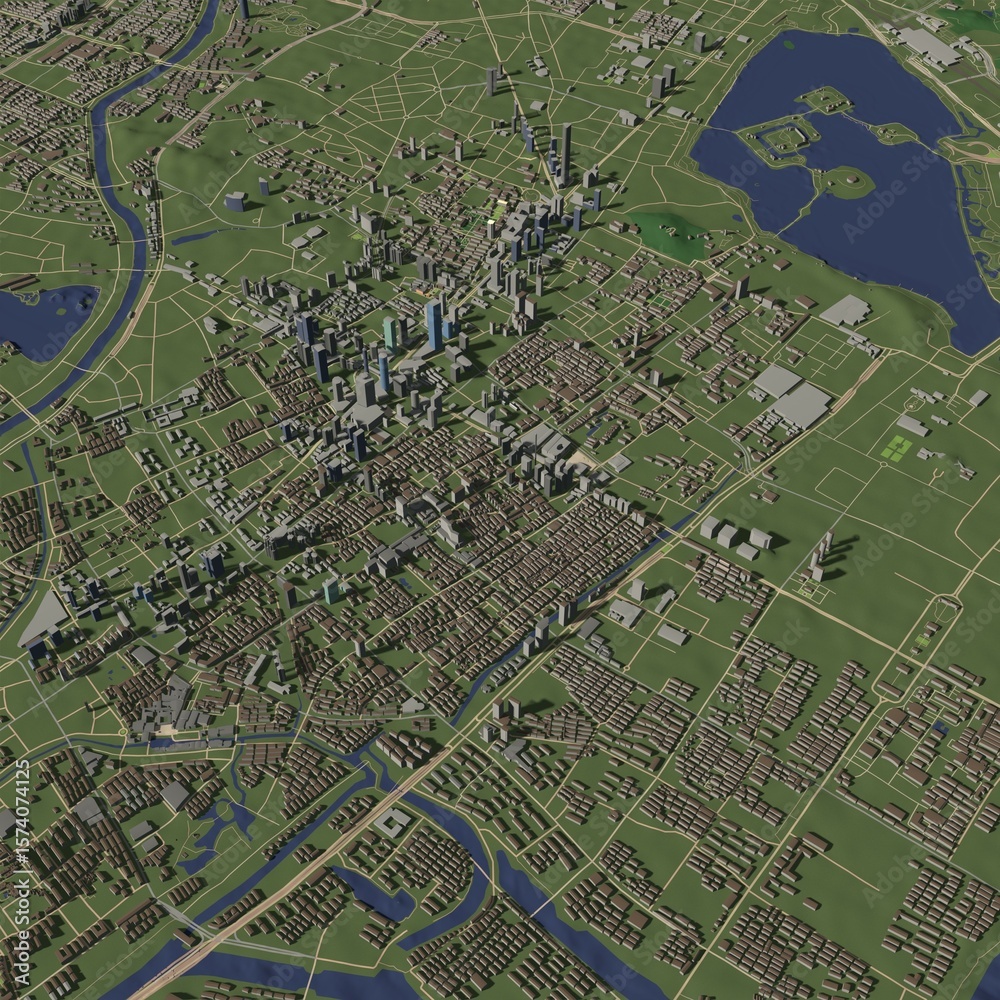 Fototapeta premium 3D illustration of city and urban in Nanjing China