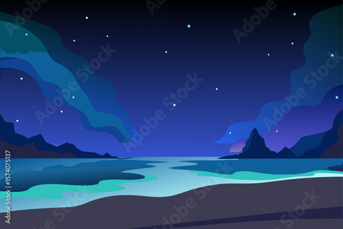 night landscape with moon and stars