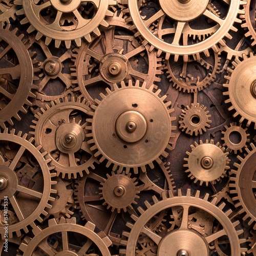 Steampunk Copper Gear Texture with Brass Tones and Mechanical Details