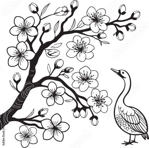 Wallpaper Mural beautiful cherry blossom flowers And a beautiful Goose bird vector illustration Torontodigital.ca