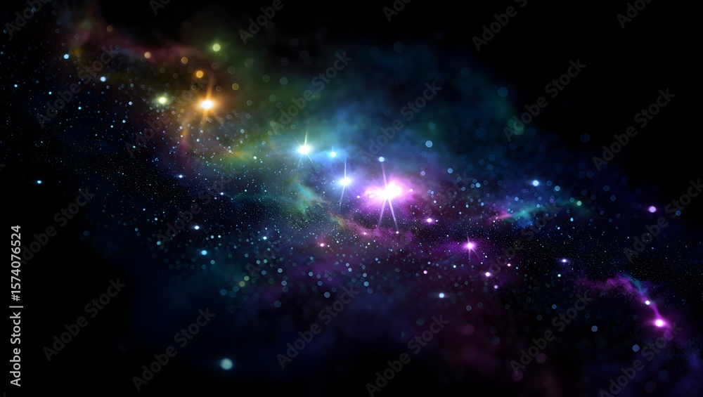 Fototapeta premium Cosmic Nebula: Vibrant Purple, Teal, and Gold Galactic Background