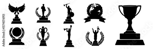 Trophy and Award Silhouettes – Vector Icons of Victory and Achievement