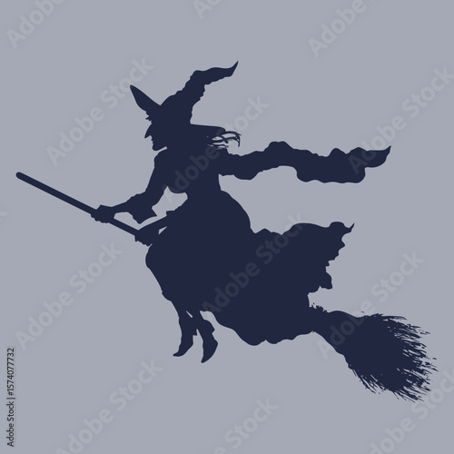 silhouette of a witch on a broomstick vector illustration